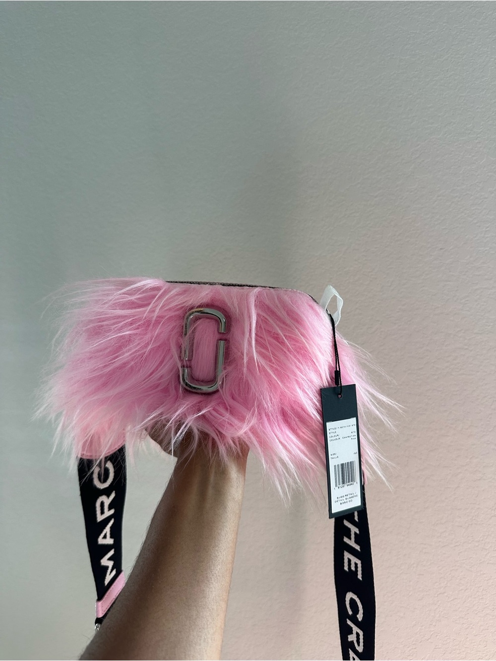 Pink Faux Fur Crossbody Bag with Logo Accent